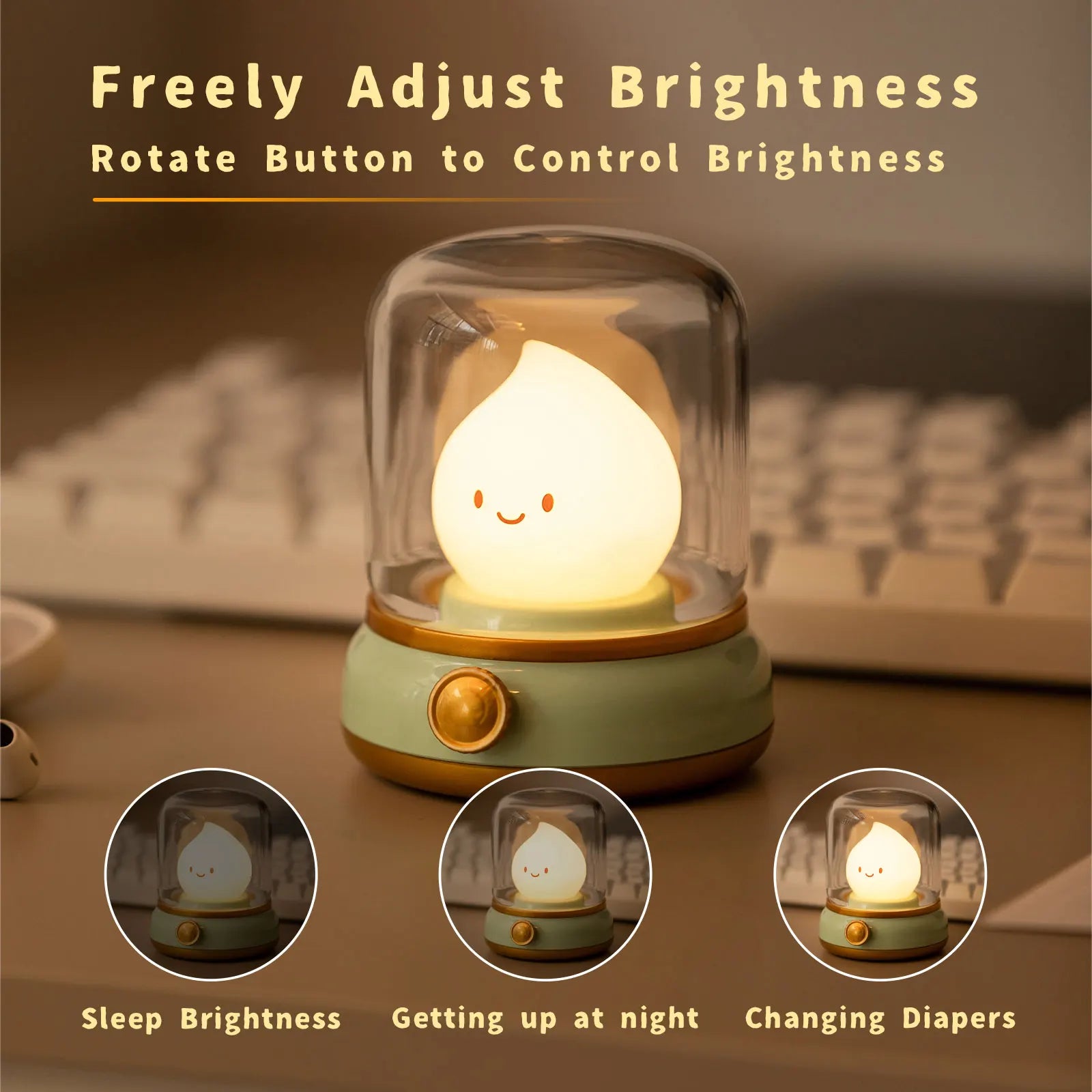 LED Flameless Candle White Noise Night Light Room Decor Lights USB Table Lamp Dimmable Bedside Lamp Camping Light Kids Xmas Gift