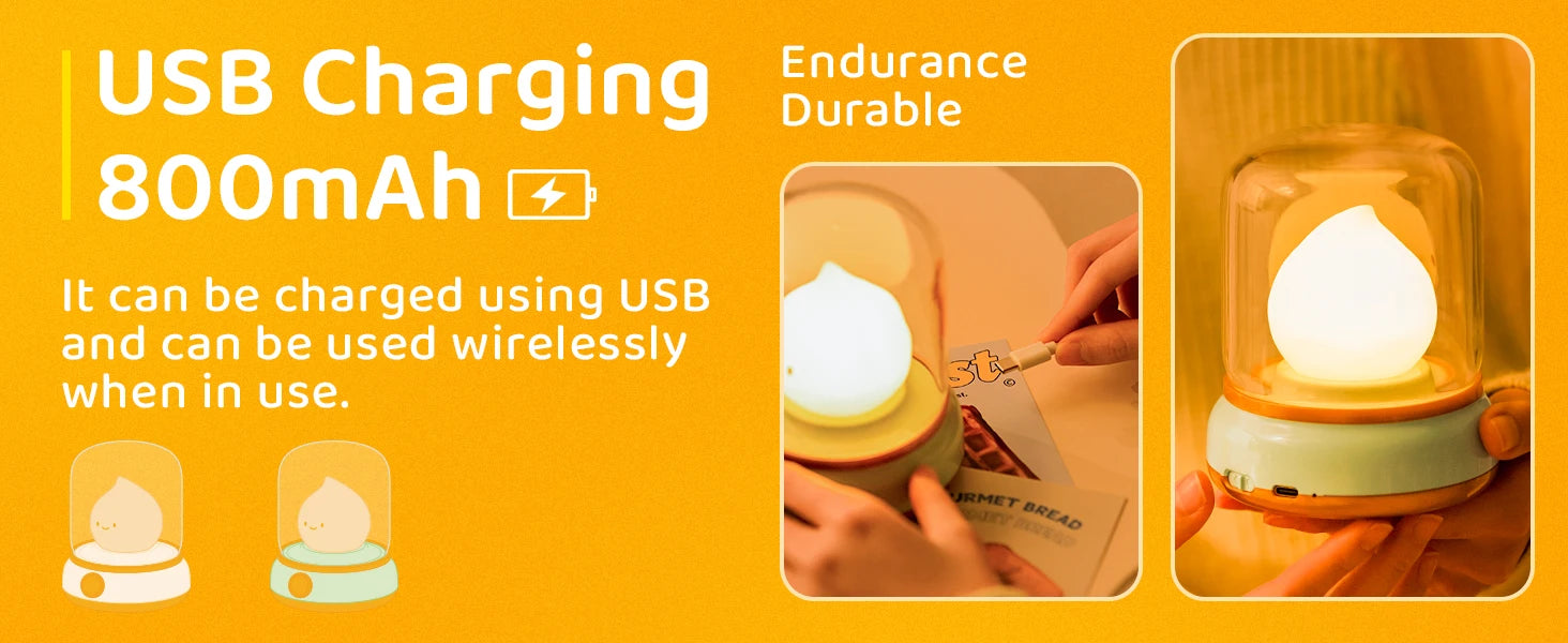 LED Flameless Candle White Noise Night Light Room Decor Lights USB Table Lamp Dimmable Bedside Lamp Camping Light Kids Xmas Gift