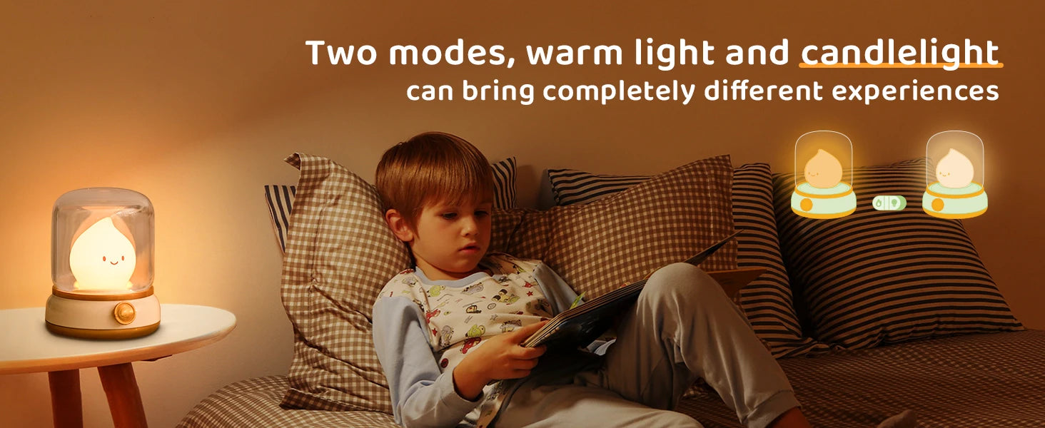 LED Flameless Candle White Noise Night Light Room Decor Lights USB Table Lamp Dimmable Bedside Lamp Camping Light Kids Xmas Gift
